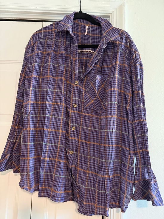 Free People Tops - Free People Purple Plaid Button-Up Top